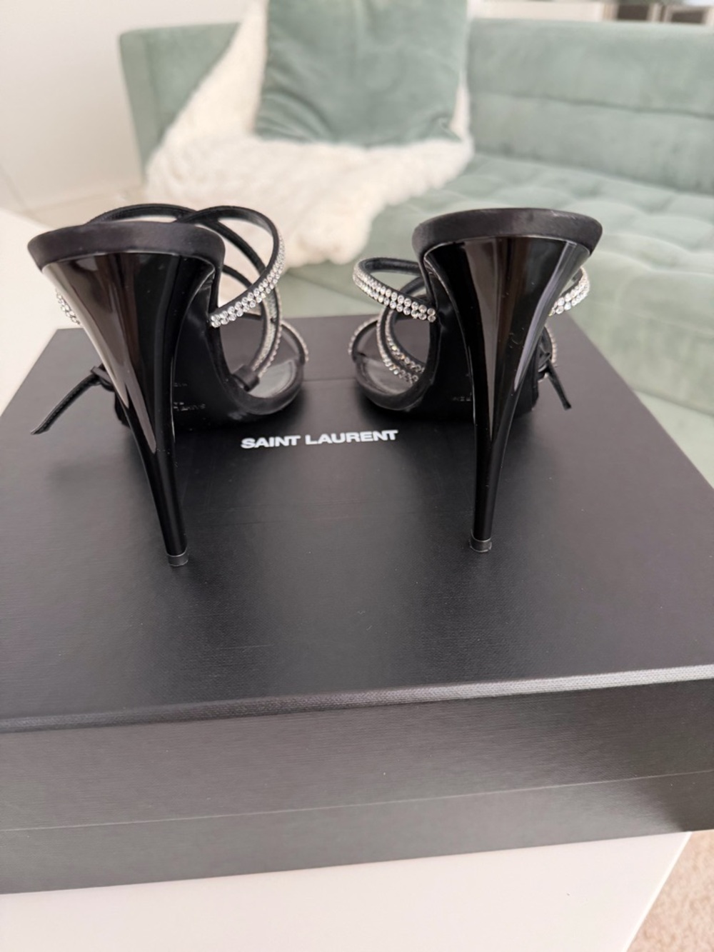 Saint Laurent Black Satin Crystal wrap straps Stilettos - Picture 3 of 9